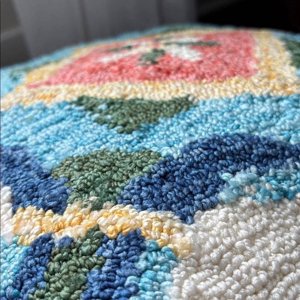 Place & Time “JoAnne’s” Yarn hooked floral, multicolor square pillow